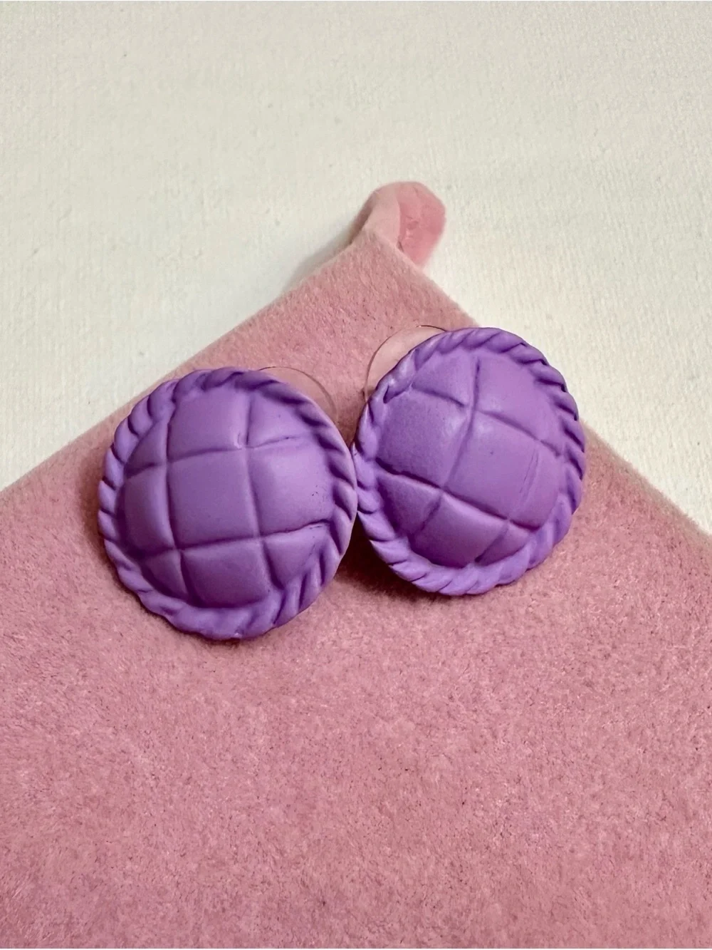 Lavender Woven Button Stud Earrings